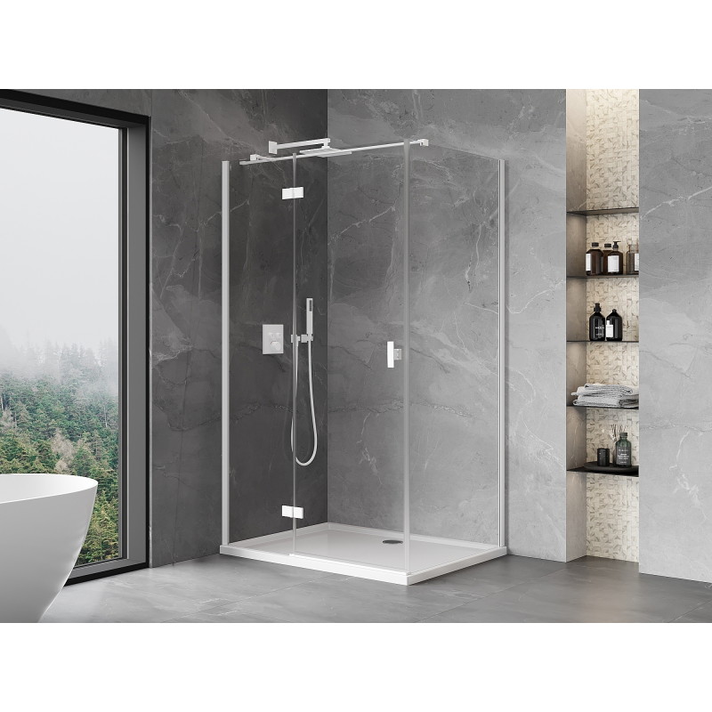 Mexen Mist-H T Duschkabine schwenkbar links 70 x 95 cm, transparent, weiß - 8A5T-070-095-20-00-L