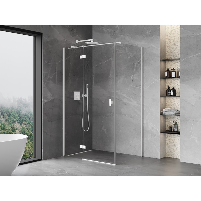 Mexen Mist-H T Duschkabine schwenkbar links 70 x 95 cm, transparent, weiß - 8A5T-070-095-20-00-L