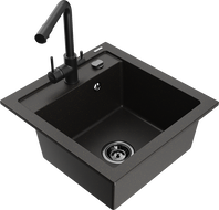 Mexen Vito Granitspüle 1-beckig mit Küchenarmatur Duero, schwarz/goldener Metallic - 6503-75-671600-70-B