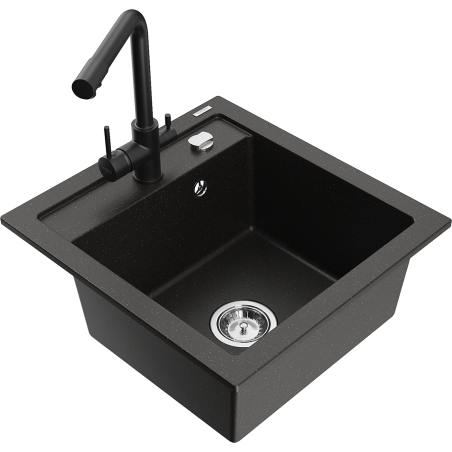 Mexen Vito Granitspüle 1-becken mit Küchenarmatur Duero, schwarz/gold metallisch - 6503-75-671600-70