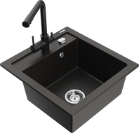 Mexen Vito Granitspüle 1-becken mit Küchenarmatur Duero, schwarz/gold metallisch - 6503-75-671600-70