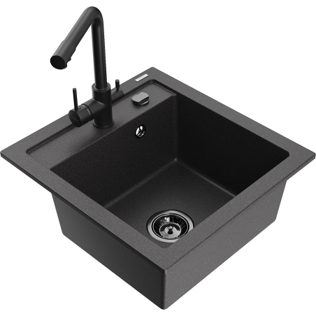 Mexen Vito Granitspüle 1-becken mit Küchenarmatur Duero, schwarz gesprenkelt - 6503-76-671600-70-B
