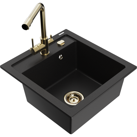 Mexen Vito 1-Kammer Granitspüle mit Küchenarmatur Duero, schwarz - 6503-77-671600-50