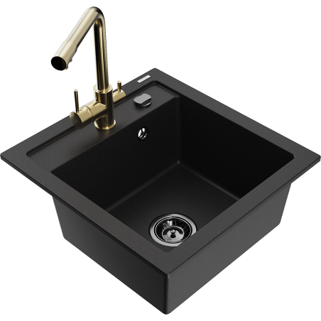 Mexen Vito Granitspüle 1-Becken mit Küchenarmatur Duero, schwarz - 6503-77-671600-50-B