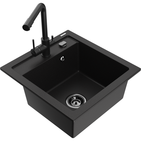 Mexen Vito Granitspüle 1-Becken mit Küchenarmatur Duero, schwarz - 6503-77-671600-70-B