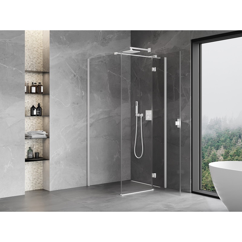 Mexen Mist-H T Duschkabine, rechts öffnend, 90 x 90 cm, transparent, weiß - 8A5T-090-090-20-00-P