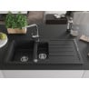 Mexen Andres Granitspüle 1,5-Becken mit Abtropffläche und Küchenarmatur Rita, schwarz/silber Metallic - 6515-73-670300-00
