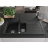 Mexen Andres Granitspüle 1,5-Becken mit Abtropffläche und Küchenarmatur Rita, schwarz/silber metallic - 6515-73-670300-70