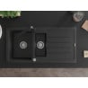 Mexen Andres Granitspüle 1,5-Becken mit Abtropffläche und Küchenarmatur Rita, schwarz/silber metallic - 6515-73-670300-70