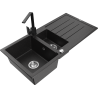 Mexen Andres Granitspüle 1,5-Becken mit Abtropffläche und Küchenarmatur Rita, schwarz/silber metallic - 6515-73-670300-70
