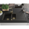 Mexen Andres Granitspüle 1,5-Schüsseln mit Abtropffläche und Küchenarmatur Rita, schwarz/goldener Metallik- 6515-75-670300-50