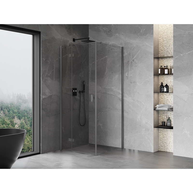 Mexen Mist-H T Duschkabine schwenkbar links 80 x 80 cm, transparent, gebürstetes Gun Gray - 8A5T-080-080-66-00-L