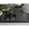 Mexen Andres 1,5-Kammer Granitspüle mit Abtropffläche und Küchenarmatur Rita, schwarz gesprenkelt - 6515-76-670300-50