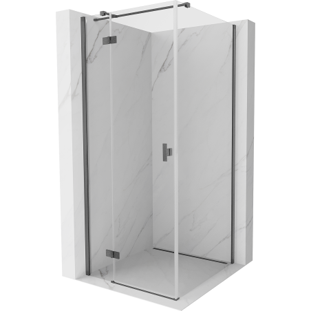 Mexen Mist-H T schwenkbare Duschkabine links 90 x 90 cm, transparent, gebürstetes Gun Gray - 8A5T-090-090-66-00-L