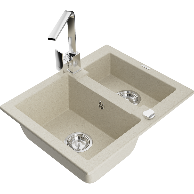 Mexen Carlos Granitspüle 1,5 Becken mit Küchenarmatur Rita, beige - 6518-69-670300-00