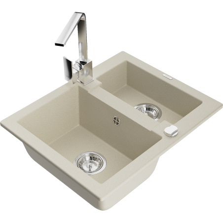 Mexen Carlos Granitspüle 1,5 Becken mit Küchenarmatur Rita, beige - 6518-69-670300-00