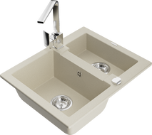 Mexen Carlos Granitspüle 1,5 Becken mit Küchenarmatur Rita, beige - 6518-69-670300-00