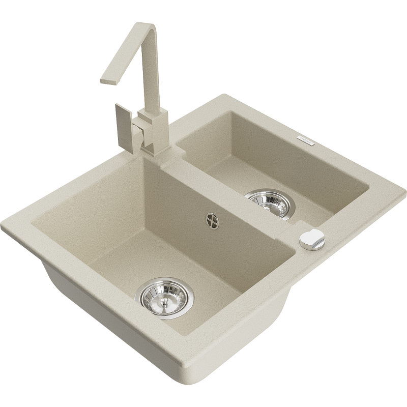 Mexen Carlos Granitspüle 1,5-Becken mit Küchenarmatur Rita, beige - 6518-69-670300-69