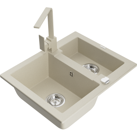 Mexen Carlos Granitspüle 1,5-Becken mit Küchenarmatur Rita, beige - 6518-69-670300-69