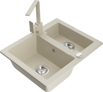 Mexen Carlos Granitspüle 1,5-Becken mit Küchenarmatur Rita, beige - 6518-69-670300-69