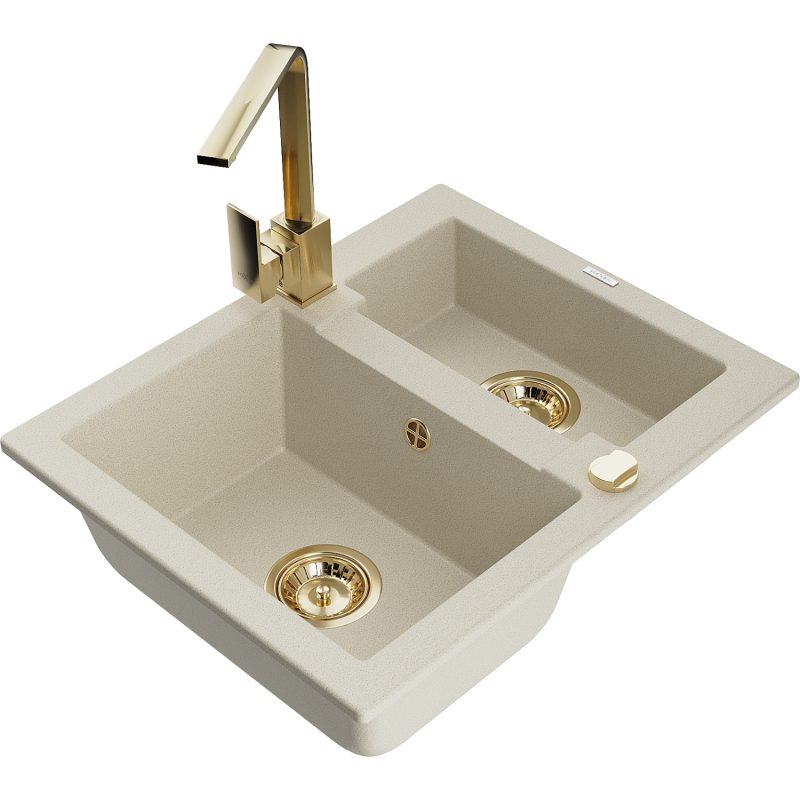 Mexen Carlos Granitspüle 1,5 Kammern mit Küchenarmatur Rita, beige - 6518-69-670300-50