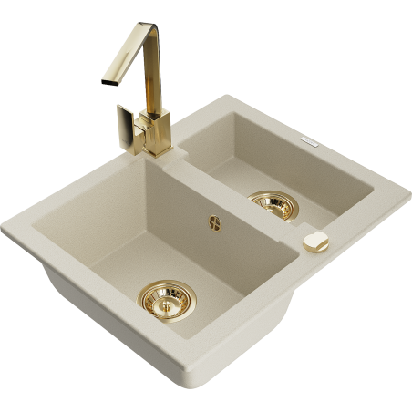 Mexen Carlos Granitspüle 1,5 Kammern mit Küchenarmatur Rita, beige - 6518-69-670300-50