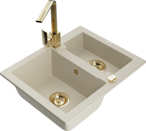 Mexen Carlos Granitspüle 1,5 Kammern mit Küchenarmatur Rita, beige - 6518-69-670300-50