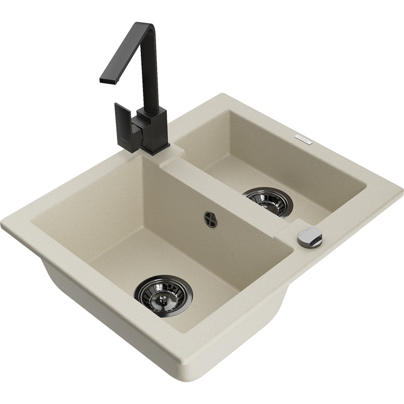 Mexen Carlos Granitspüle 1,5-Becken mit Küchenarmatur Rita, beige - 6518-69-670300-70