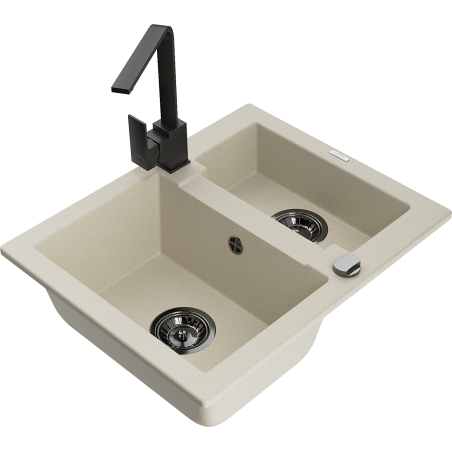 Mexen Carlos Granitspüle 1,5-Kammer mit Küchenarmatur Rita, beige - 6518-69-670300-70