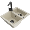 Mexen Carlos Granitspüle 1,5-Kammer mit Küchenarmatur Rita, beige - 6518-69-670300-70