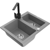 Mexen Carlos Granitspüle 1,5-beckig mit Küchenarmatur Rita, grau - 6518-71-670300-70