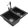 Mexen Carlos Granitspüle 1,5-Becken mit Küchenarmatur Rita, schwarz/silber metallic - 6518-73-670300-00