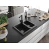 Mexen Carlos Granitspüle 1,5-becken mit Küchenarmatur Rita, schwarz/silber metallic - 6518-73-670300-70
