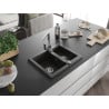 Mexen Carlos Granitspüle 1,5-Becken mit Küchenarmatur Rita, Schwarz/Gold Metallic - 6518-75-670300-00