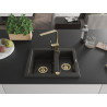 Mexen Carlos 1,5-Kammer-Granitarspüle mit Küchenarmatur Rita, Schwarz/Gold-Metallic - 6518-75-670300-50
