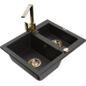 Mexen Carlos 1,5-Kammer-Granitarspüle mit Küchenarmatur Rita, Schwarz/Gold-Metallic - 6518-75-670300-50