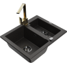 Mexen Carlos 1,5-kammer Spülbecken aus Granit mit Küchenarmatur Rita, schwarz/gold metallic - 6518-75-670300-50-B