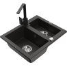 Mexen Carlos 1,5-Kammer-Graniteinbauspüle mit Küchenarmatur Rita, Schwarz/Gold-Metallic - 6518-75-670300-70