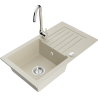 Mexen Pablo Granitspüle mit 1 Becken, Abtropffläche und Küchenarmatur Telma, beige - 6510-69-670200-00