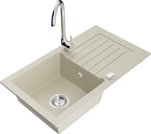 Mexen Pablo Granitspüle 1-beckig mit Abtropffläche und Küchenarmatur Telma, beige - 6510-69-670200-00