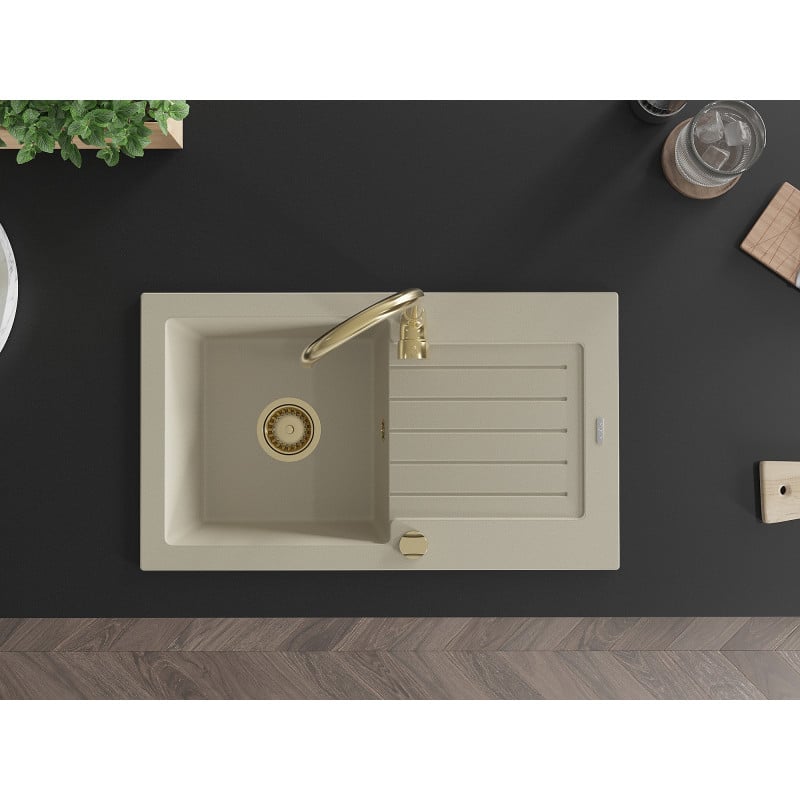 Mexen Pablo Granitspüle 1-Becken mit Abtropffläche und Küchenarmatur Telma, beige - 6510-69-670200-50