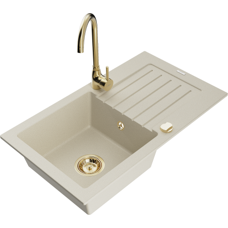 Mexen Pablo Granitspüle 1-Becken mit Abtropffläche und Küchenarmatur Telma, beige - 6510-69-670200-50