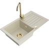 Mexen Pablo Granitspüle 1-Becken mit Abtropffläche und Küchenarmatur Telma, beige - 6510-69-670200-50