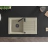 Mexen Pablo Granitspüle 1-Becken mit Abtropffläche und Küchenarmatur Telma, beige - 6510-69-670200-70