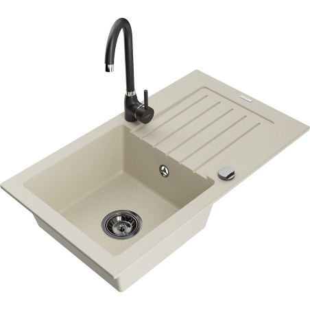 Mexen Pablo Granitspüle 1-Becken mit Abtropffläche und Küchenarmatur Telma, beige - 6510-69-670200-70