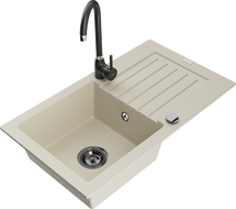 Mexen Pablo Granitspüle 1-Becken mit Abtropffläche und Küchenarmatur Telma, beige - 6510-69-670200-70
