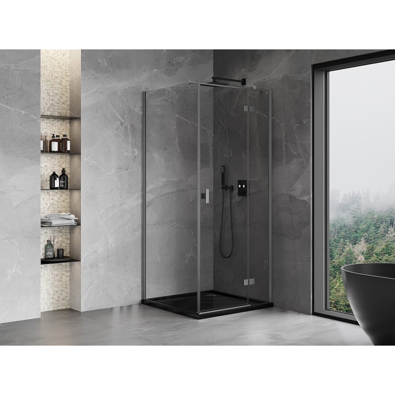 Mexen Mist-H T Duschkabine schwenkbar rechts 75 x 75 cm, transparent, Gun Metal - 8A5T-075-075-95-00-P