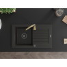 Mexen Pablo granitspüle 1-beckig mit abtropffläche und küchenarmatur Telma, schwarz/gold - 6510-75-670200-50-B