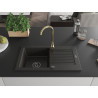 Mexen Pablo granitspüle 1-beckig mit abtropffläche und küchenarmatur Telma, schwarz/gold - 6510-75-670200-50-B