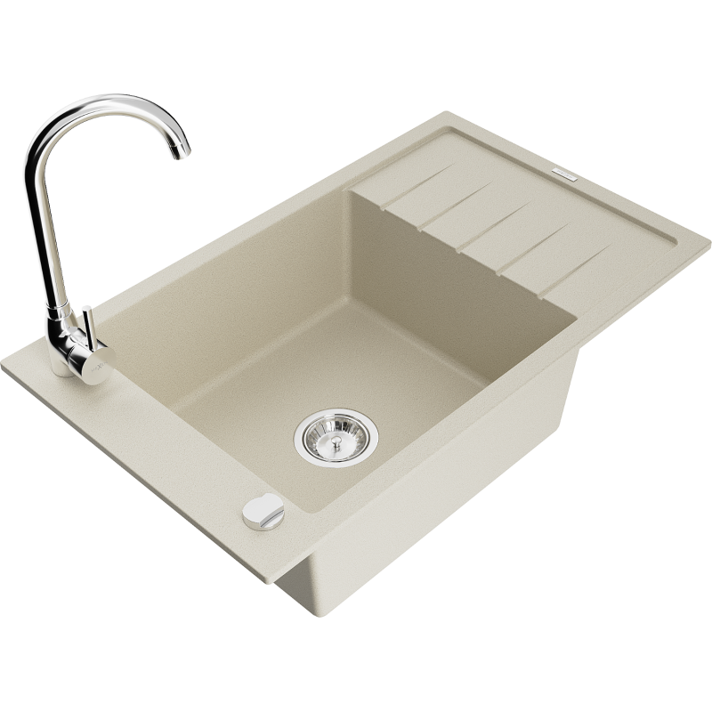 Mexen Elias Granitspüle, 1-beckig mit Abtropffläche und Küchenarmatur Telma, beige - 6511-69-670200-00